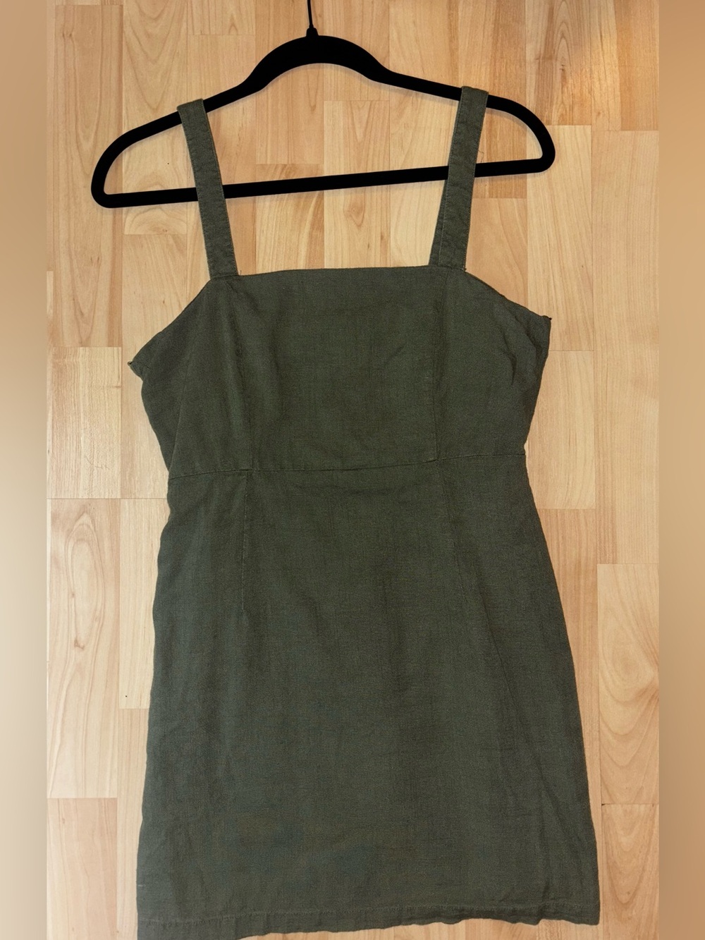 Square Neck Mini Dress in Olive Green